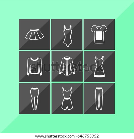Clothing flat icons  set,  white silhouette,  clothes symbol. 