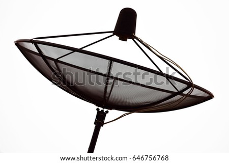 Satellite dish TV for home roof installation isolate on white background,Black satellite dish  Receiving