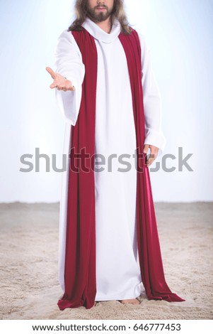 Jesus Christ after resurrection standing on sand