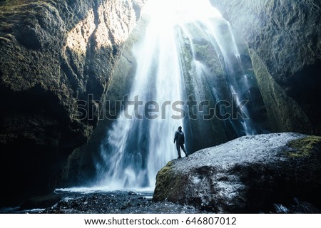 Perfect view of famous powerful Gljufrabui cascade in sunlight. Dramatic and gorgeous scene. Unique place on earth. Location place Iceland, sightseeing Europe. Explore the world's beauty and wildlife