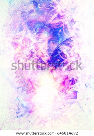 Goddess Woman and butterfly in Cosmic space. Cosmic Space background. eye contact. Marble effect