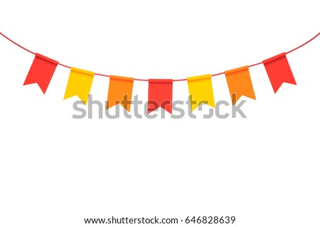 Colorful paper bunting party flags isolated on white background Royalty-Free Stock Photo #646828639