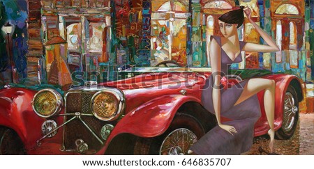 Lights of a big city, evening rendezvous, looking for partnerships with artdillers,  oil painting artist Roman Nogin,sale original - contact facebook Royalty-Free Stock Photo #646835707