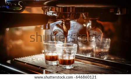 Soft focus image for fresh coffee maker machine. Royalty-Free Stock Photo #646860121