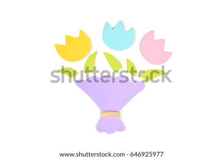 Tulip bouquet paper cut on white background - isolated