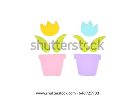 Tulip pots paper cut on white background - isolated