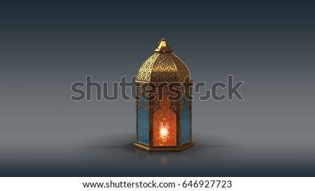 A stunning Ramadan candle lantern, Featuring such intricate patterns and cut work like an exotic treasure. Buy it now and start using this quality photo in your design. Royalty-Free Stock Photo #646927723