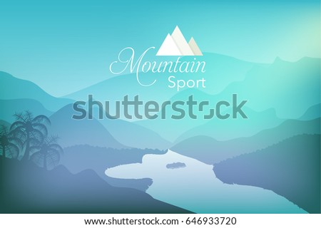 Mountain Landscape Horizontal Frame Vector Illustration, Web Banner. Climbing or Trekking Concept Nature Illustration