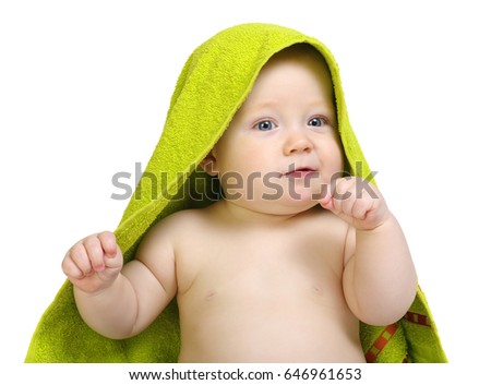 baby in towel on white background