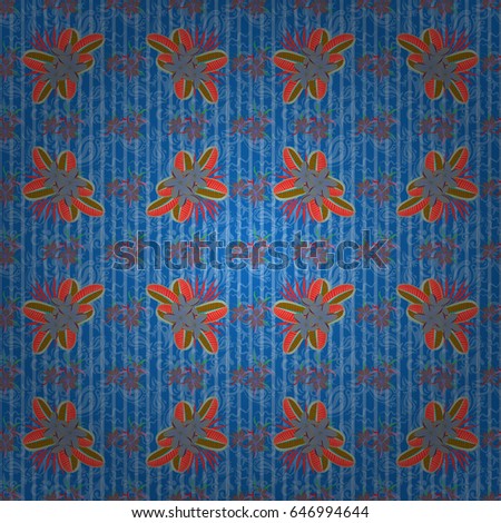 Beautiful vector texture. Seamless pattern with cute flowers in red and blue colors. Spring vintage floral background.