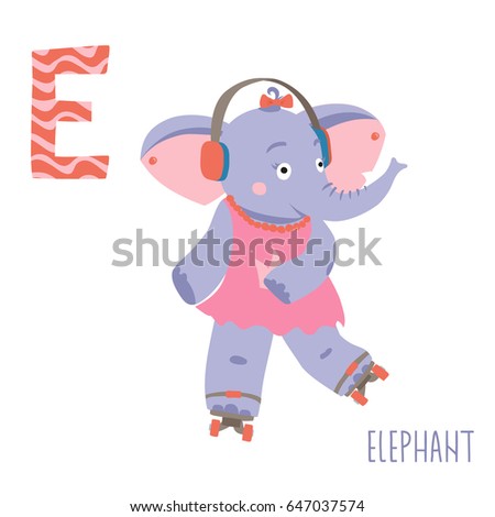Vector cute kids animal alphabet. Letter E for the Elephant