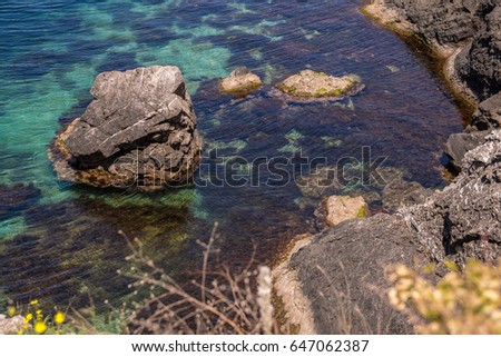 Stone in the Black Sea. Crimea. Crimean seascape. The view from the top. There is a place for your text on the picture. Beautiful sea background