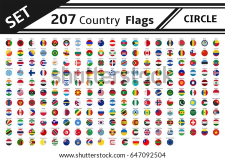 set 207 country flag circle Royalty-Free Stock Photo #647092504