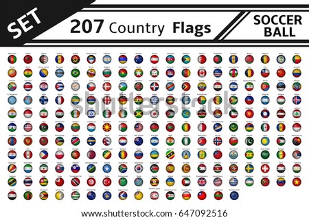 set 207 country flag soccer balls Royalty-Free Stock Photo #647092516