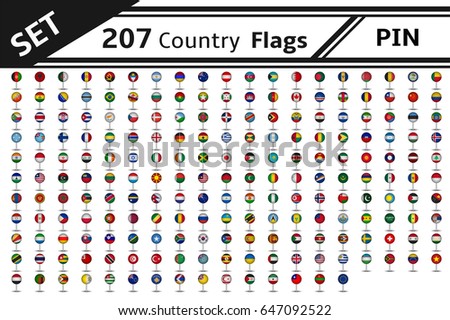 set 207 country flag pin Royalty-Free Stock Photo #647092522