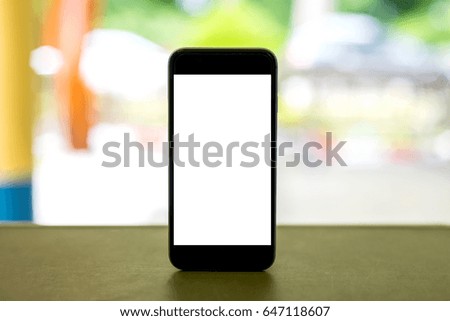 White Screen of Smart phone with blurred background as concept