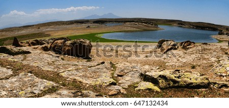 A volcanic lake panoramic in Turkey.