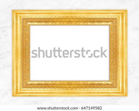 Gold frame with white marble background.
