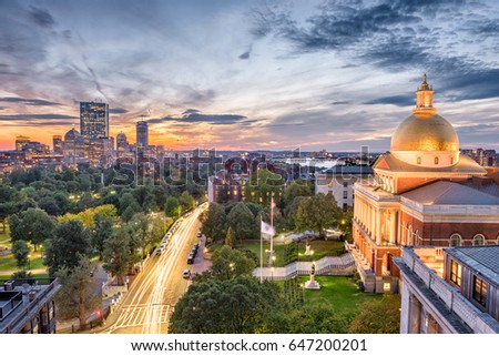 Boston, Massachusetts, USA cityscape with the State House.