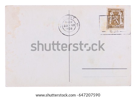 Old blank postcard with Belgium post stamp and meter stamp city of Gent from 1938