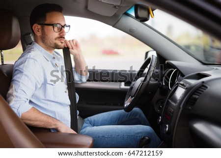 Fasten the car seat belt. Safety belt safety first while driving Royalty-Free Stock Photo #647212159