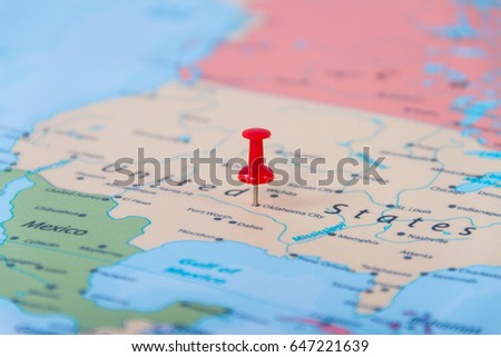 Push pins on the USA map Royalty-Free Stock Photo #647221639