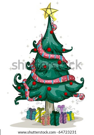 Sketched Christmas Tree Design against White Background