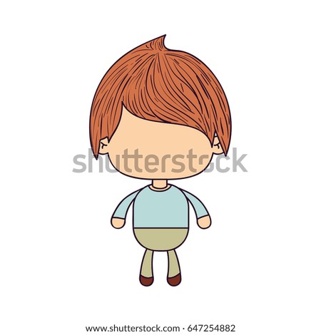 colorful caricature of faceless little boy with straight hair vector illustration