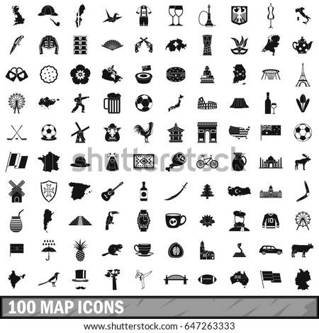 100 map icons set in simple style for any design vector illustration