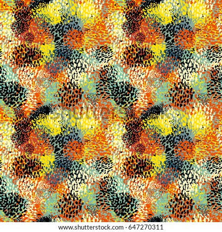 Seamless camouflage doodle pattern grunge texture.Trendy modern ink artistic design with authentic and unique scrapes, watercolor blotted background for a logo, cards, invitations, posters, banners.
