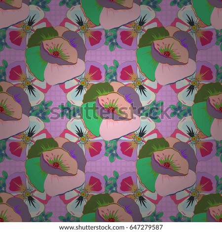 Bright beautiful flowers seamless background. Abstract cute floral print in beige and pink colors. Vector illustration.