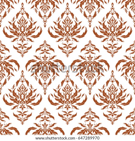 Vector illustration. Retro seamless pattern antique style acanthus. Brown vintage baroque ornament. Decorative design element filigree calligraphy.