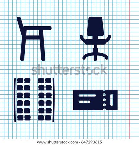 Set of 4 seat filled icons such as ticket, plane seats, office chair