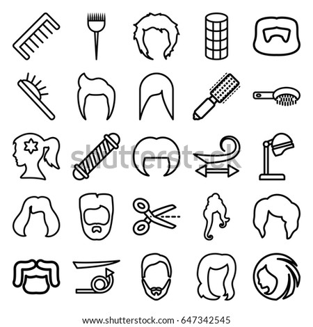Hairstyle icons set. set of 25 hairstyle outline icons such as barber brush, hair brush, salon hair dryer, hair curler, comb