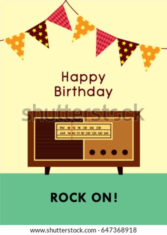 vintage radio happy birthday rock on greeting vector