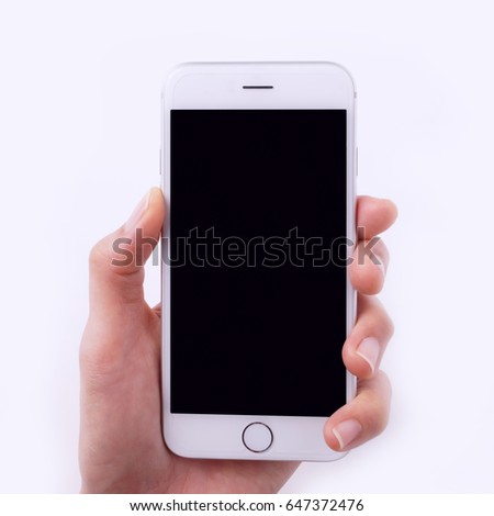 white smart phone black monitor call with hand