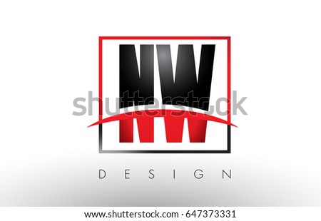 NW N W Logo Letters with Red and Black Colors and Swoosh. Creative Letter Design Vector.