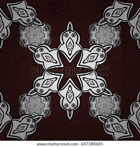 Symbol holiday, New Year celebration vector white pattern. White snowflakes on brown background. Christmas white snowflake seamless pattern. Winter snow texture wallpaper.
