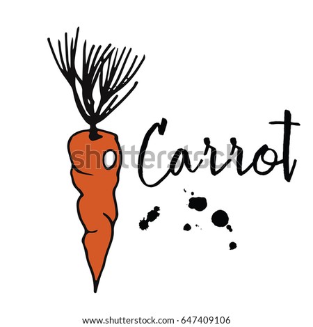 Colored vector sketch of Carrot with black blobs.  Eco Food
