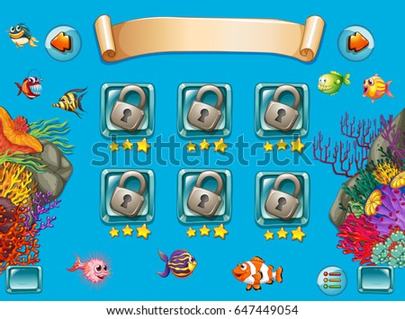 Game template with sea swimming underwater illustration