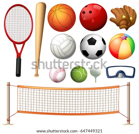 Volleyball net and different types of balls illustration