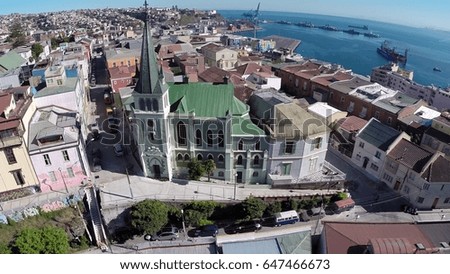 Aerial picture of church and city in Chile