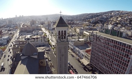 Aerial picture of church and city in Chile