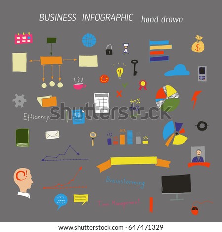 Set of hand drawn business and office concepts icons