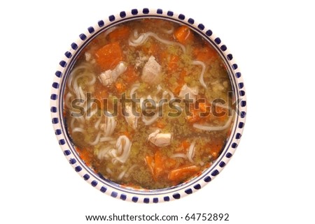 chicken noodle soup with carrot and onion