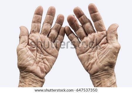 Old Hand on a White Background