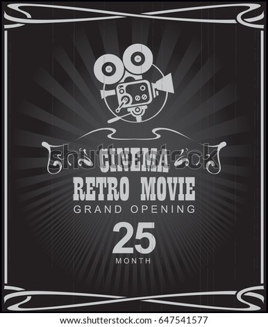 Vector cinema retro movie poster with old fashioned movie camera in retro style. Can used for banner, poster, web page, background