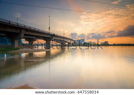 Bridge from its below views during sunset at Permas Johor Malaysia. The image may contain noise and blurry effect due to long exposure
