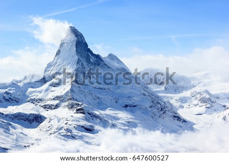 View of the Matterhorn from the Rothorn summit station. Swiss Alps, Valais, Switzerland. Royalty-Free Stock Photo #647600527