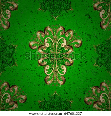 Classic vector golden pattern. Classic vintage background. Golden pattern on green background with golden elements. Traditional orient ornament.